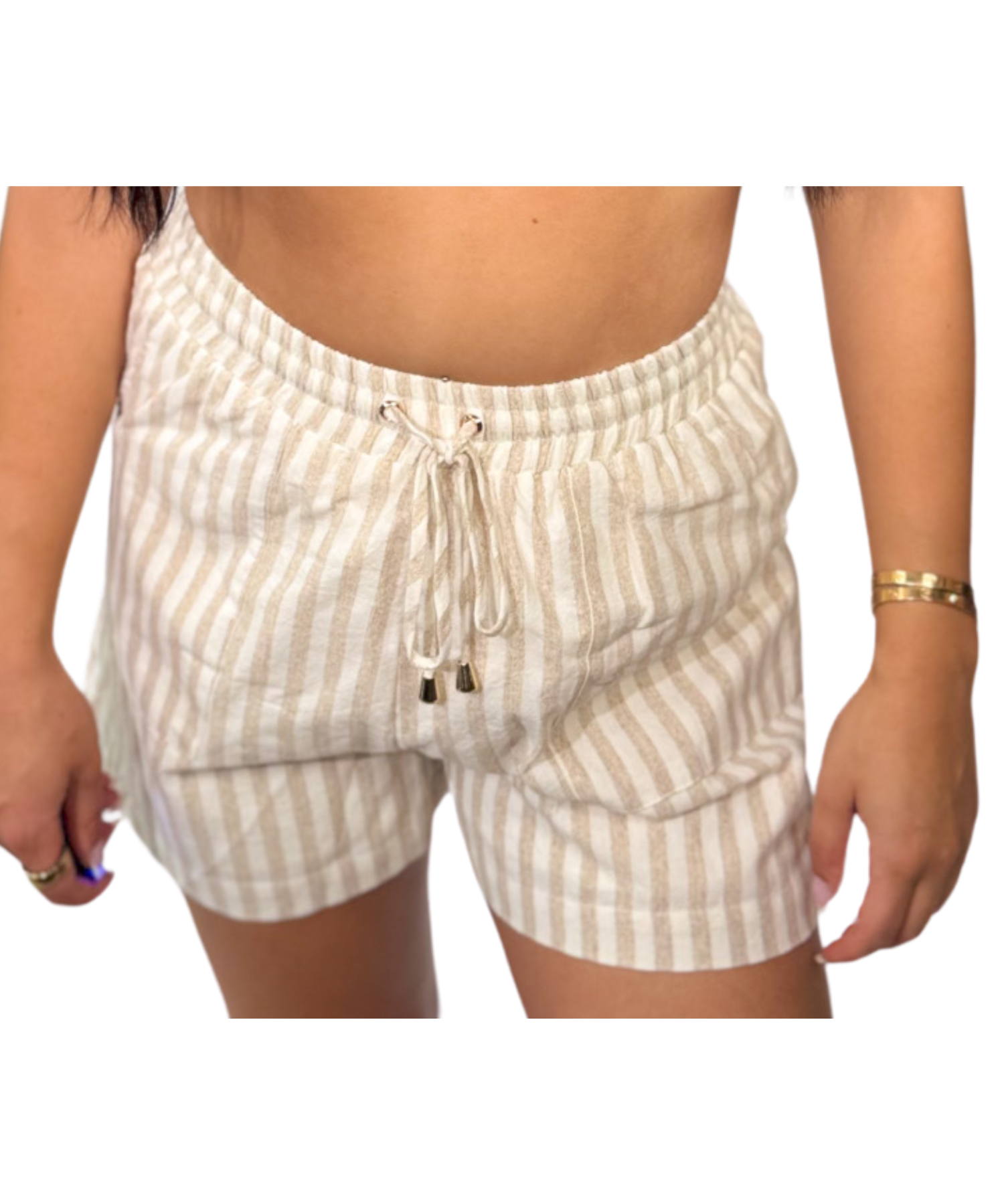 Striped Beige Linen Shorts