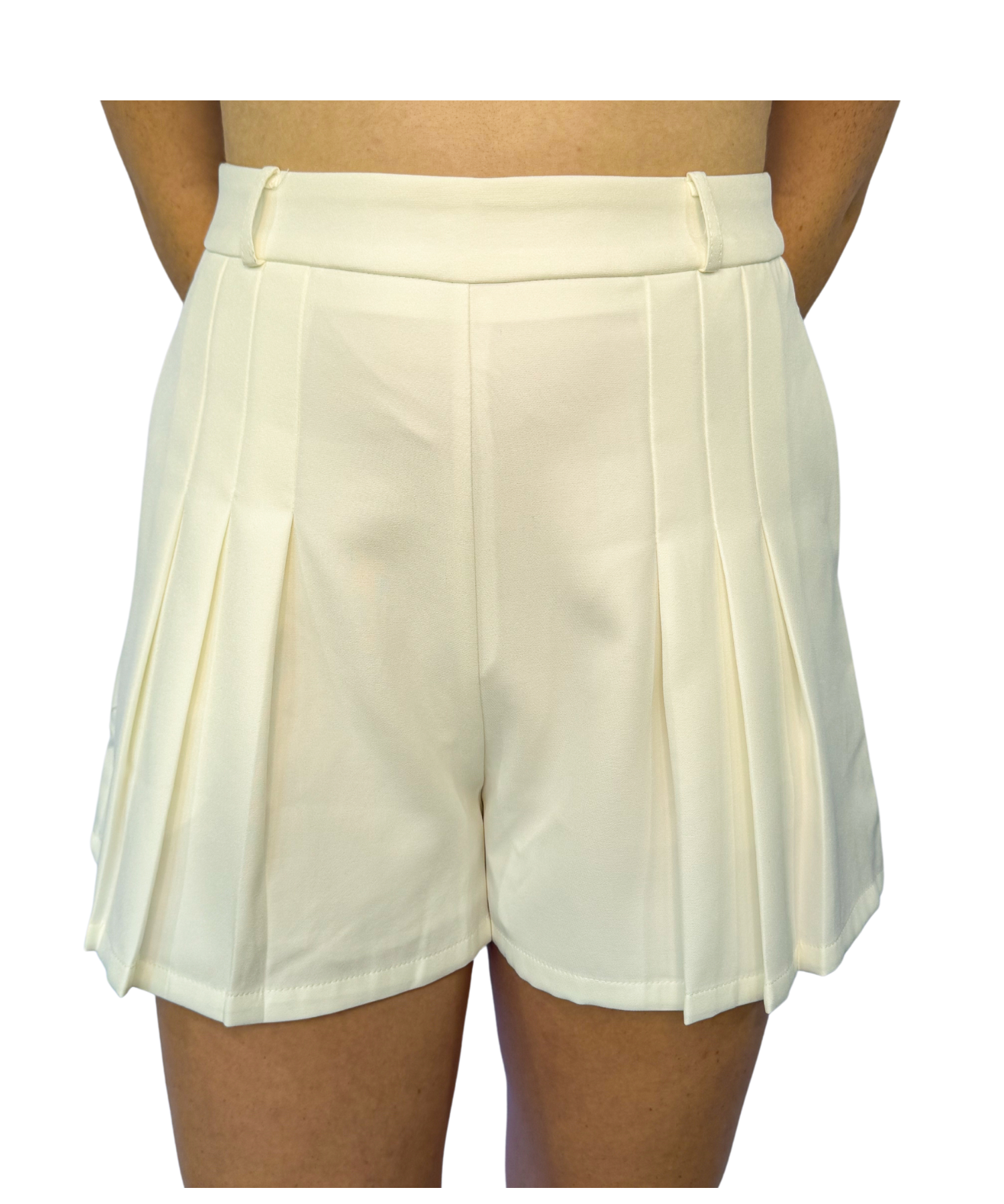 White Woven Pleated Shorts