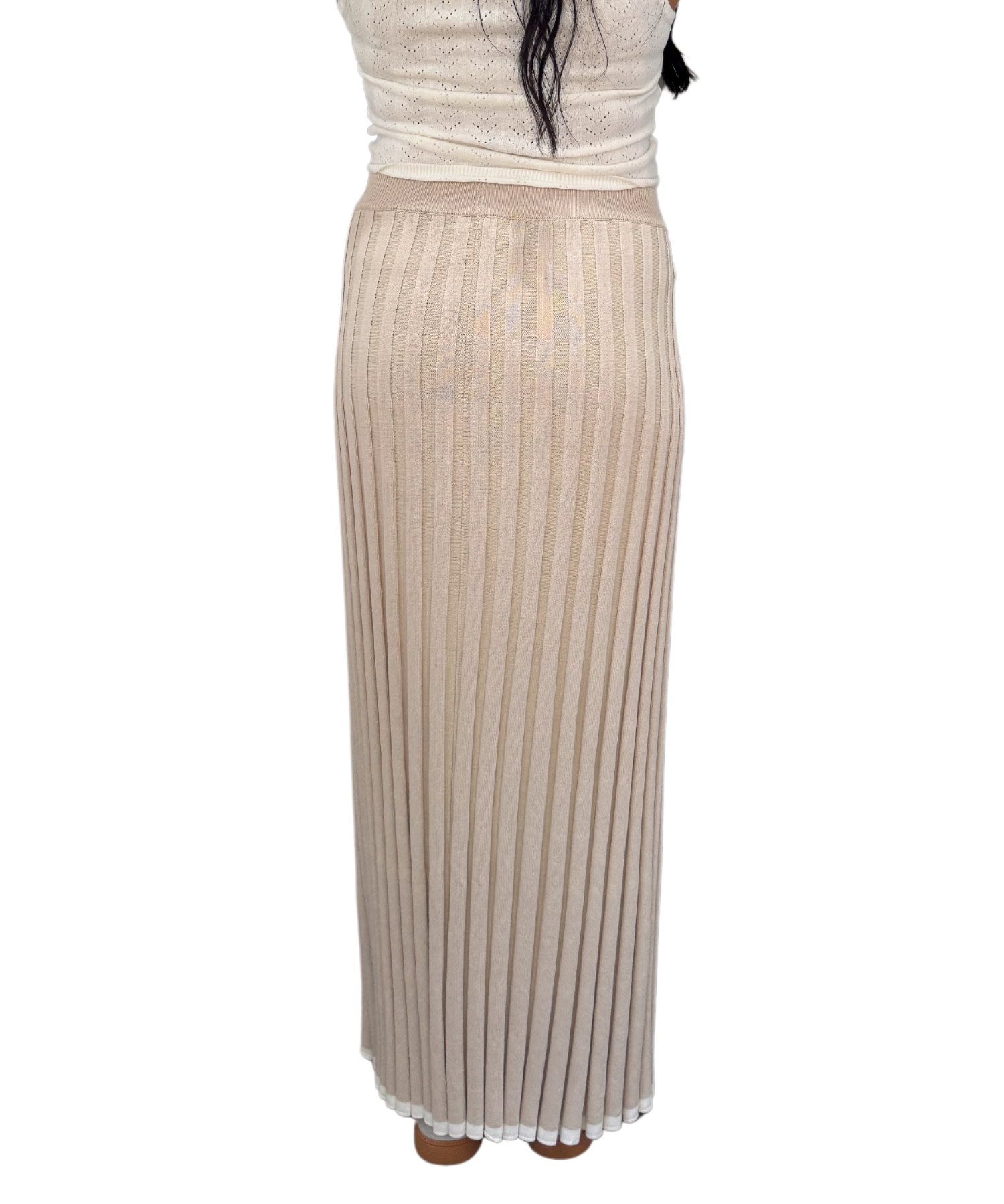 Taupe/White Ribbed Maxi Skirt