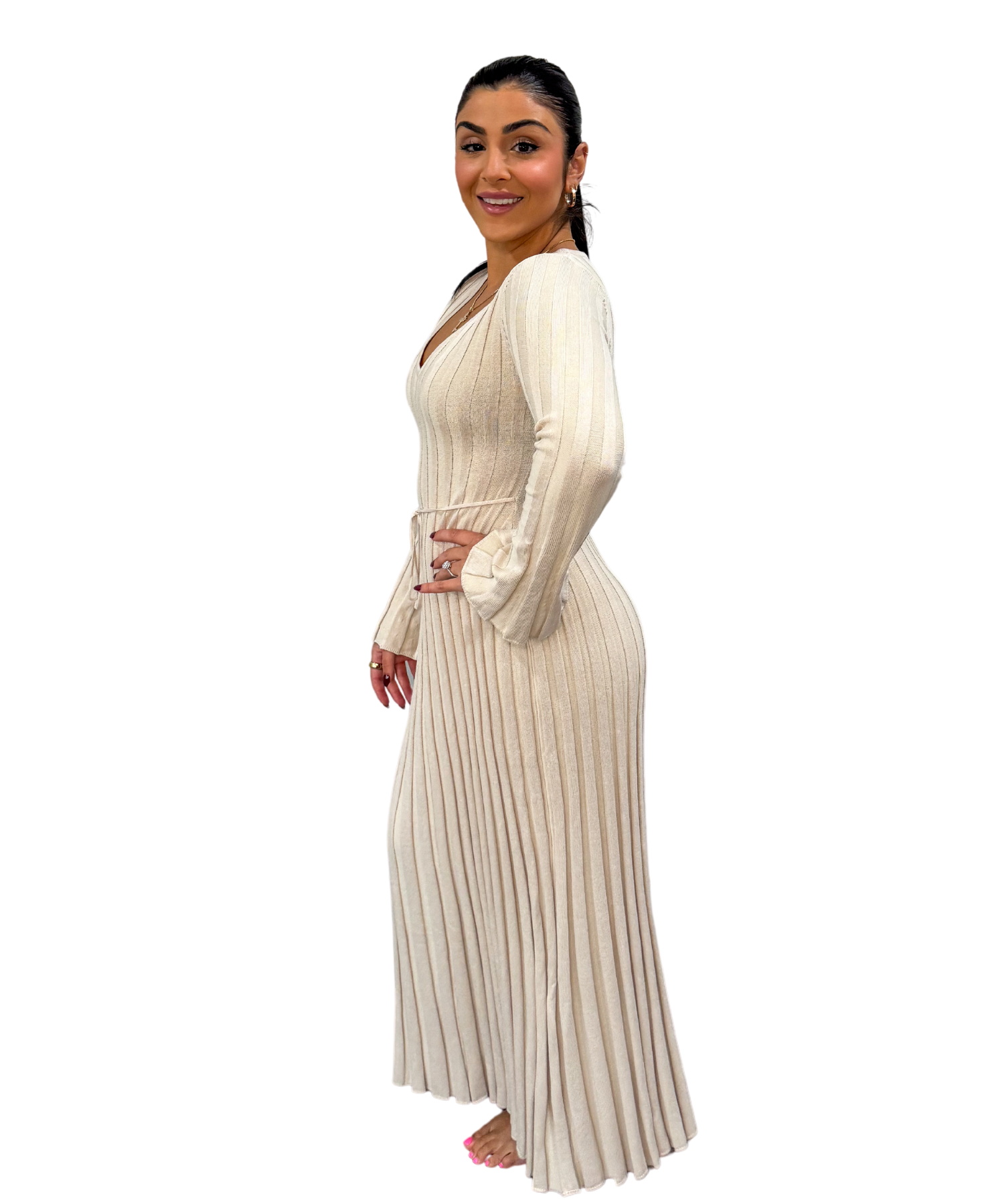 Taupe/White Ribbed Maxi Dress