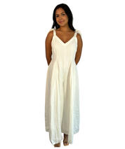 White Linen Pleat Wide Leg Jumpsuit