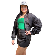 Black Cropped Cargo Bomber Jacket